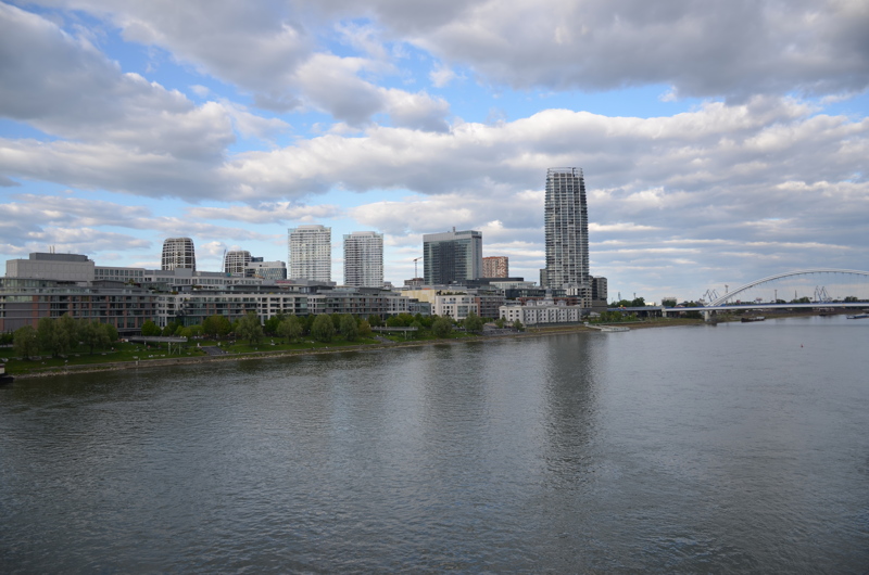Panoramic view of the Eurovea City district along the Danube River in Bratislava